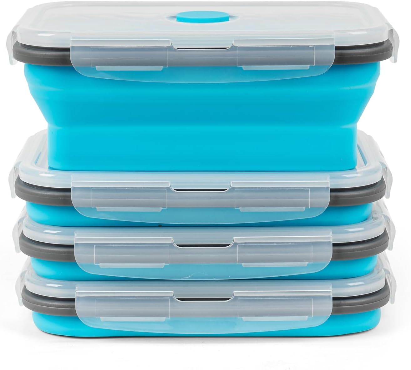 Foldable Silicone Food Storage Containers with Lids & Vents (4PCS) – Blue 27oz Foldable Silicone Food Storage Containers with Lids & Vents (4PCS) – Blue 27oz