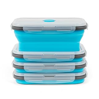 Collapsible Silicone Food Storage Containers Set with Lid & Air Vent,Foldable Lunch Containers(4PCS,Blue,27oz) - Amazon product rated Grade B