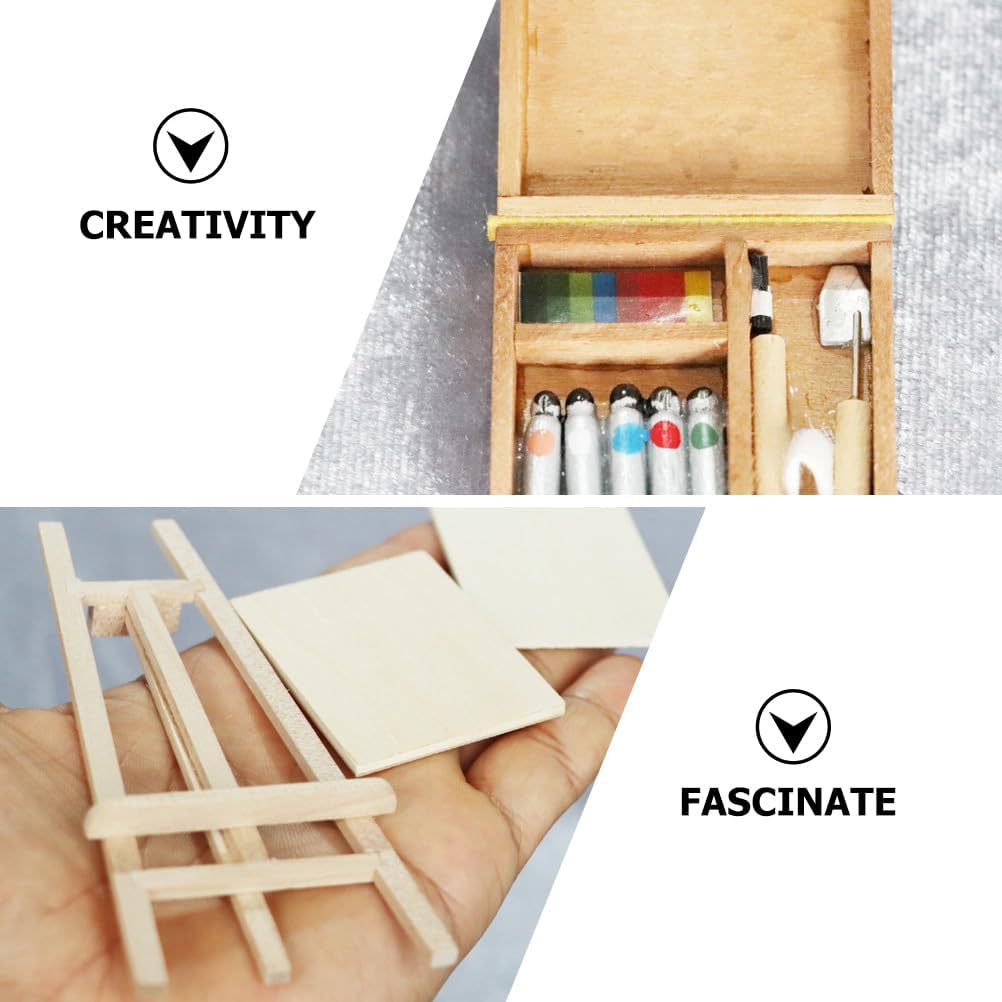 TOYANDONA Miniature Easel Kit with Small Canvas Stand and Mini Art Pallet Wooden Mini House Decor for Dollhouse Painting and DIY Creative Display - Image 3