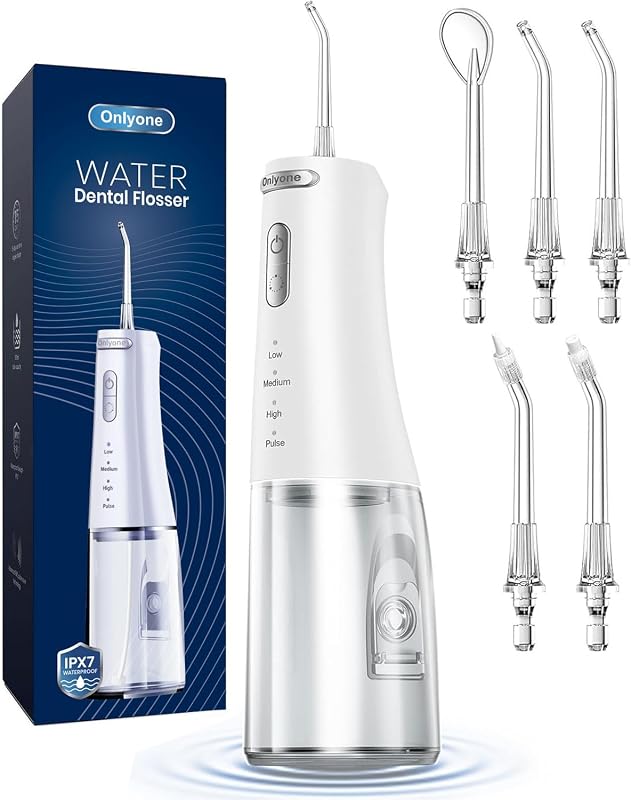 Onlyone Water Flosser with Adjustable Water Pressure for Daily Oral Care | Rechargeable Portable Oral Irrigator for Orthodontic & Sensitive Gums, Cordless for Home and Travel Use,300ML Larger Tank