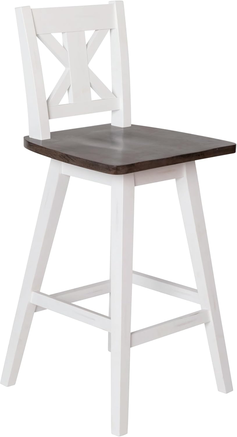 Taylor & Logan Gisella Modern Farmhouse Wooden Swivel Counter Stool in Antique White Wash