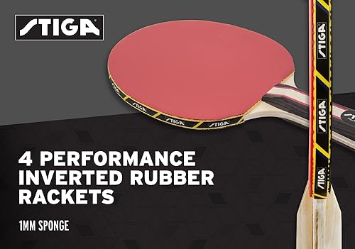 Miniatura 4 de STIGA Performance - Juego de 4 palas de ping pong para 4 jugadores, raquetas de tenis de mesa, 6  3 estrellas bolas naranjas y blancas