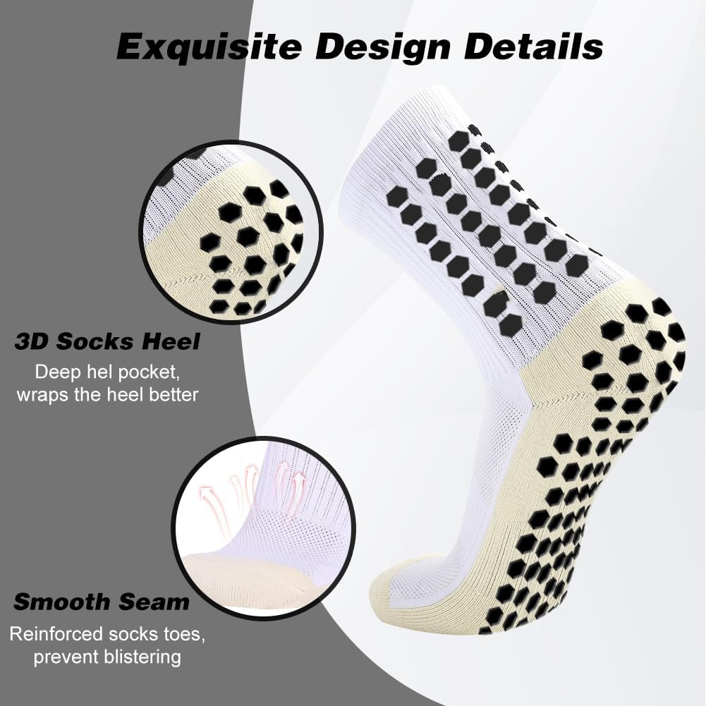 12 Pack Men's Soccer Socks Anti Slip Non-Slip Grip Pads for Football Basketball Sports Grip Soccer Socks - Image 4