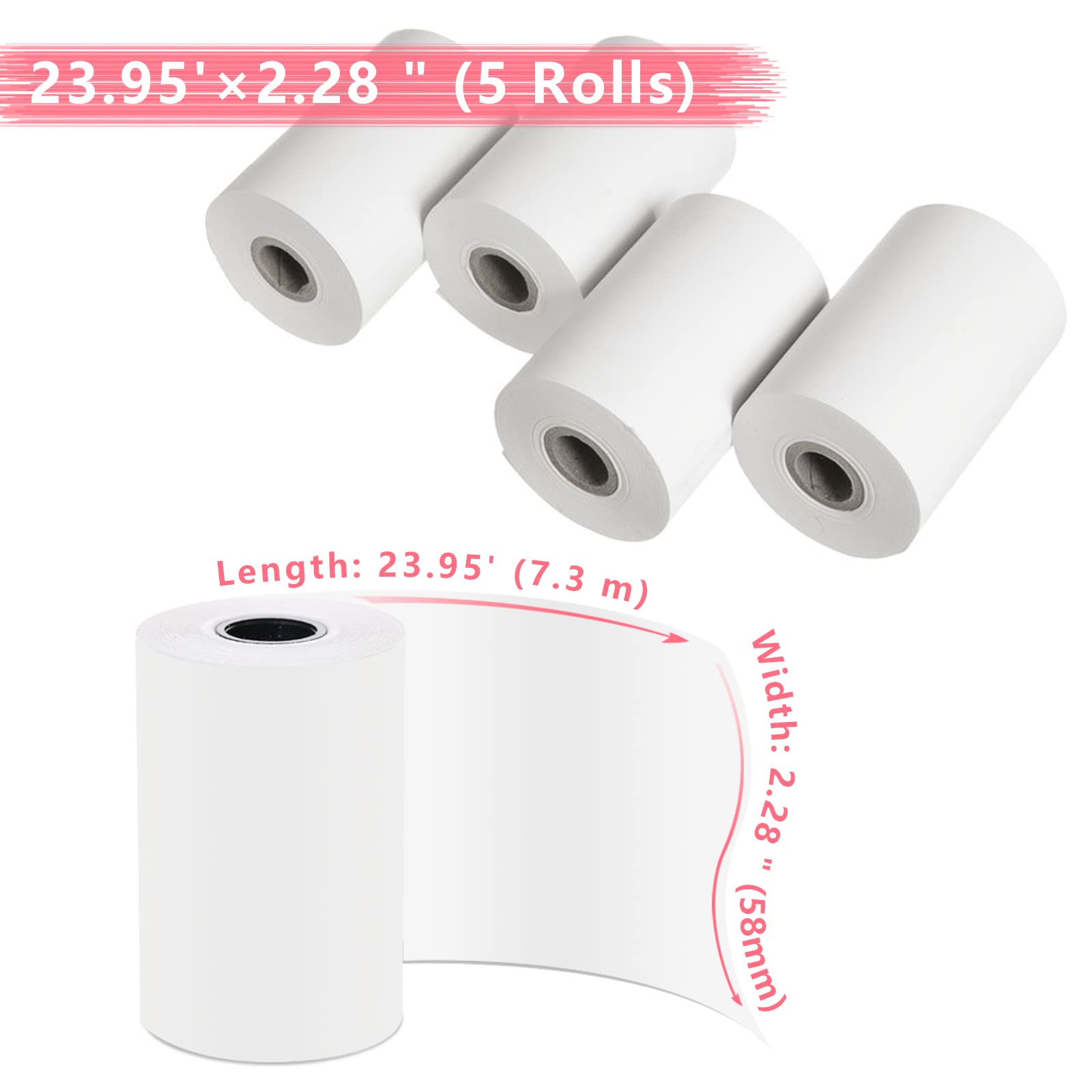 Ushining 5 rotoli di carta per fotocamera per bambini, stampa digitale fotocamera istantanea, carta termica, ricarica per fotocamera per bambini