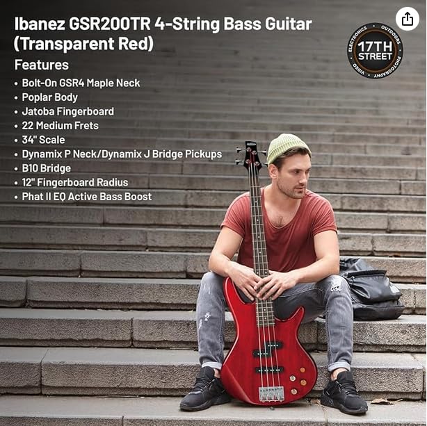 Amazon.co.jp: Ibanez GSR200 4弦ベースギター(透明レッド) - GSF50