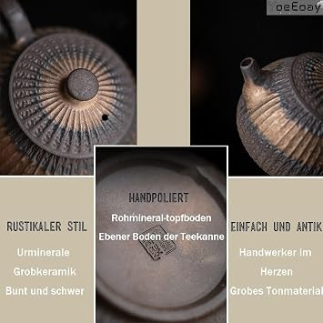 Handmade Traditional Chinese Clay Tea Set with Teapot (350ml) 4 Tea Cups (50ml) and Reservoir Style Serving Tray