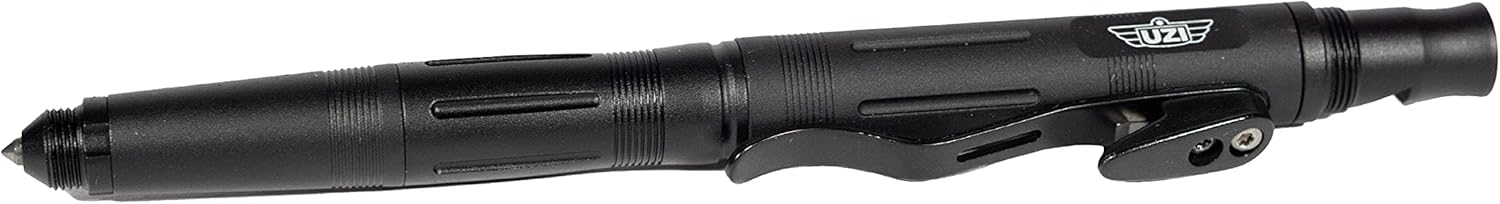 Uzi Tactical Utility Pen Features Screwdriver, Fire Starter, Whistle, Carbide Tip Glass Breaker, Heavy Duty Stainless Pocket Clip, Rope & Seatbelt Cutter, Black, Christmas Gift