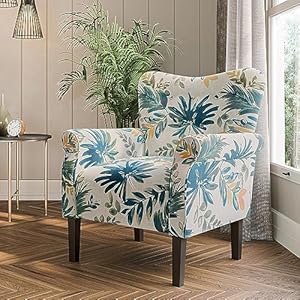 BELLEZE Modern Accent Chair for Living Room High Back Floral Armchair wWooden Legs Upholstered Wingback Side Chair Padded Armrest Single Sofa for Living Room Bedroom Allston Green Blue Floral