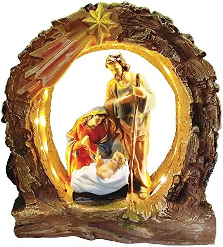 10 Inch Holy Family with Light Battery Supported Home Decoration Lamp Decorative Votive Religious Light Saint Mary, Saint Joseph and Jesus Statue