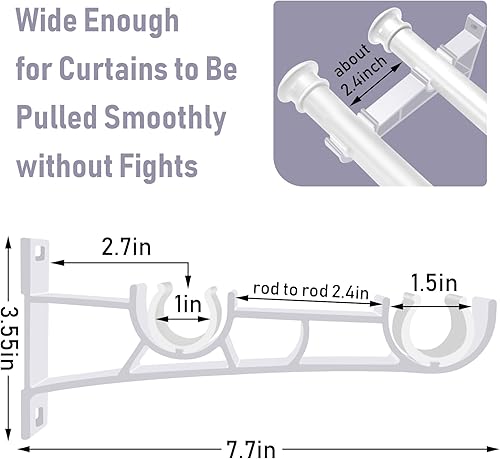 Miniatura 2 de Soportes dobles para cortinero, paquete de 16 soportes para barra de cortina para pared, ganchos de soporte de poste de cortina de metal blanco