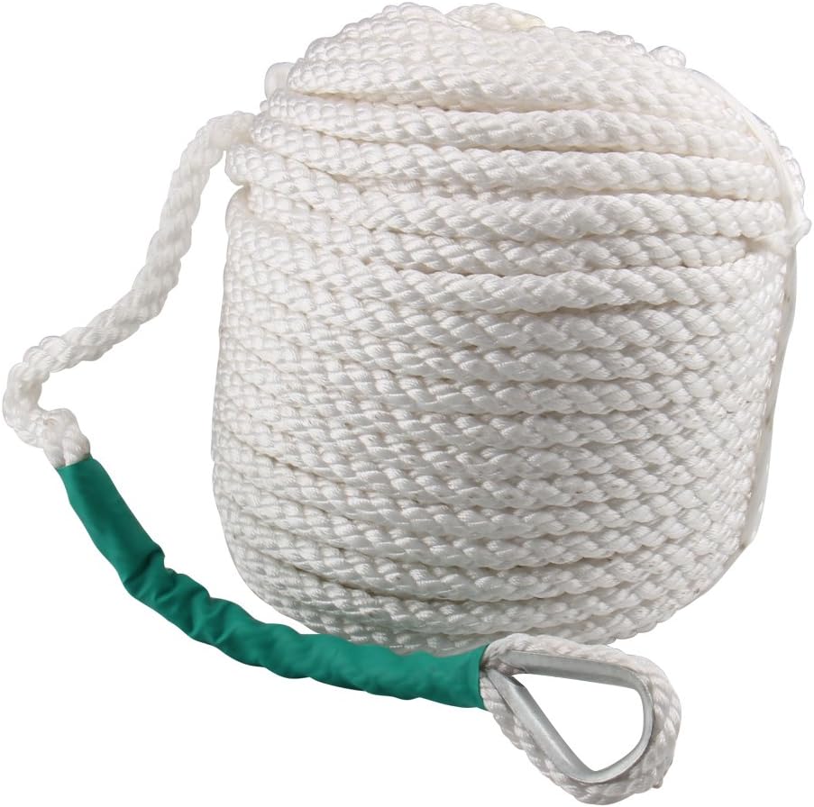 CarBole Boat Rope Mooring Ropes Twisted Anchor Nylon Dock Line Rope 1/2" x100' Three Strand Braided 5850LB