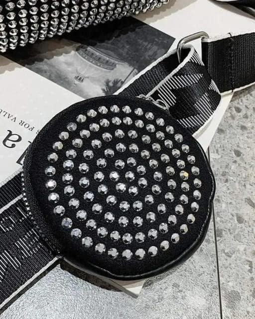 Image of Mini Allover Rhinestone Exotic Decor Bag with Detacheable Shoulder Strap Crossbody Broad Sling Belt with Coin Purse for Girls & Women