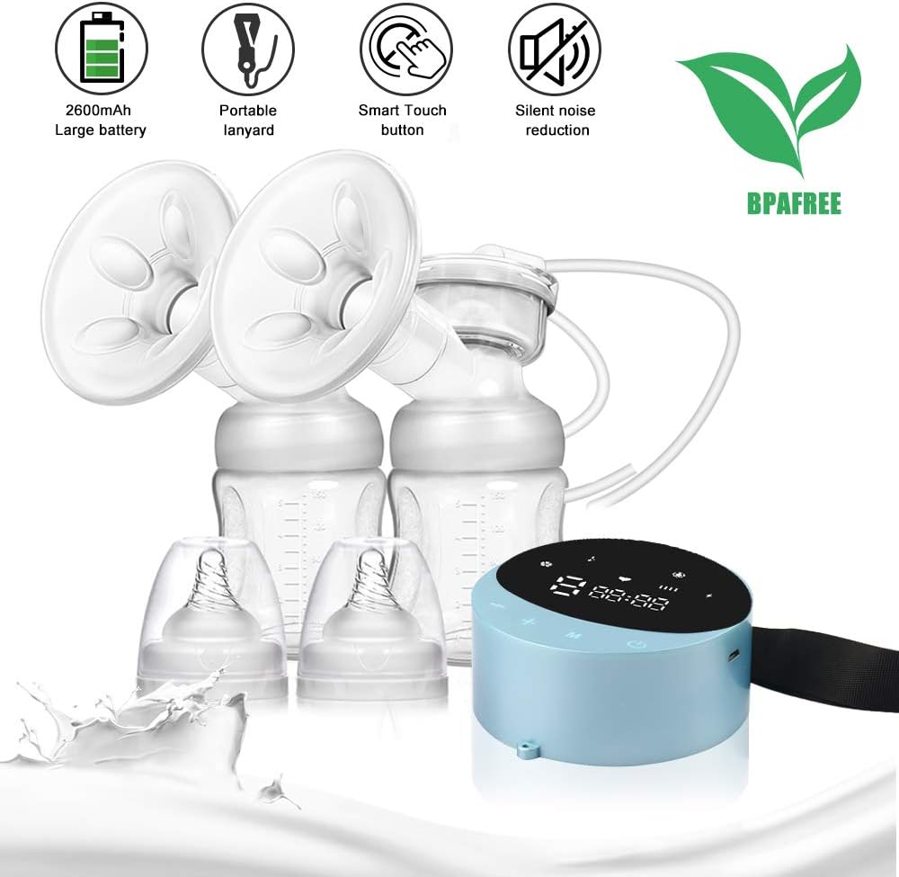 Double Electric Breast Pump Portable, Hands Free Breastpump Pain Free Message Nursing Breastfeeding Pump, 4 Modes 10 Suction Levels Rechargeable LED Display Milk Pump Extractor for Mom's Comfort