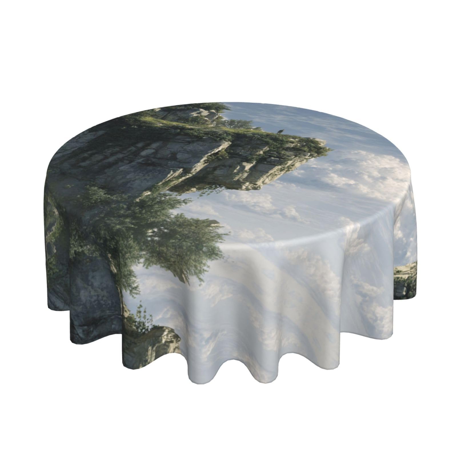 ESNAIUVCD cliff print Round Tablecloth Waterproof Washable Wipeable Resistant Polyester Circular Table Cover for Dining Room Kitchen Indoor Outside 60"