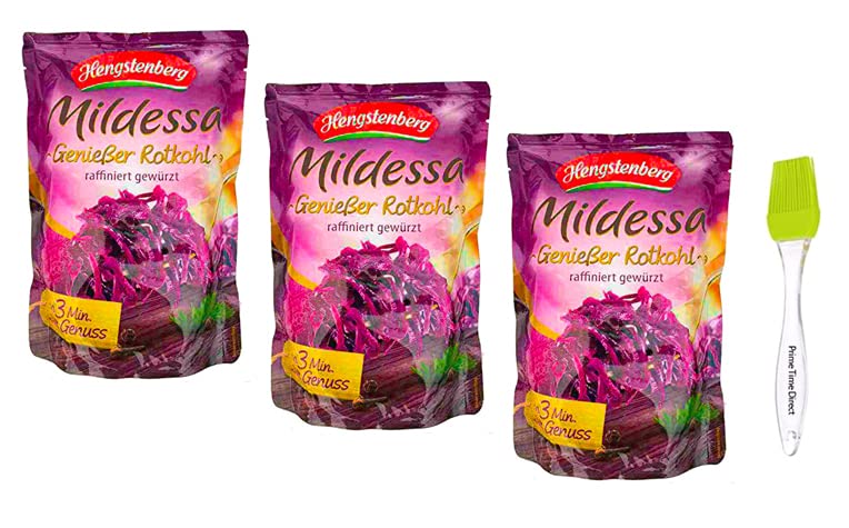 Hengstenberg Mildessa Red Cabbage in Pouch 14oz (Pack of 3) Bundle with PrimeTime Direct Silicone Basting Brush in a PTD Sealed Bag