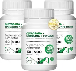 Quitosana Spirulina Psyllium - Kit 3 Frascos - 60 Cáps Cada