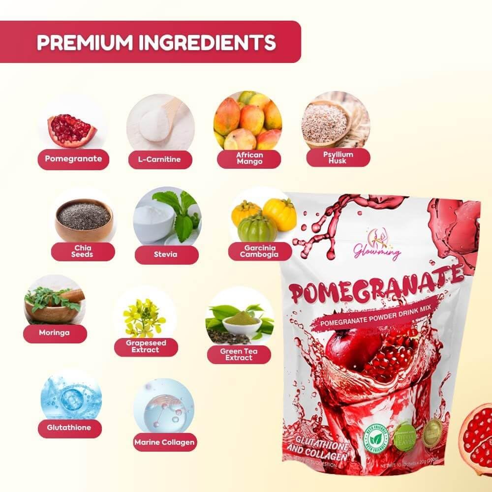 Amazon.com : Glowming Pomegranate Powder Drink Mix with Glutathione &  Collagen