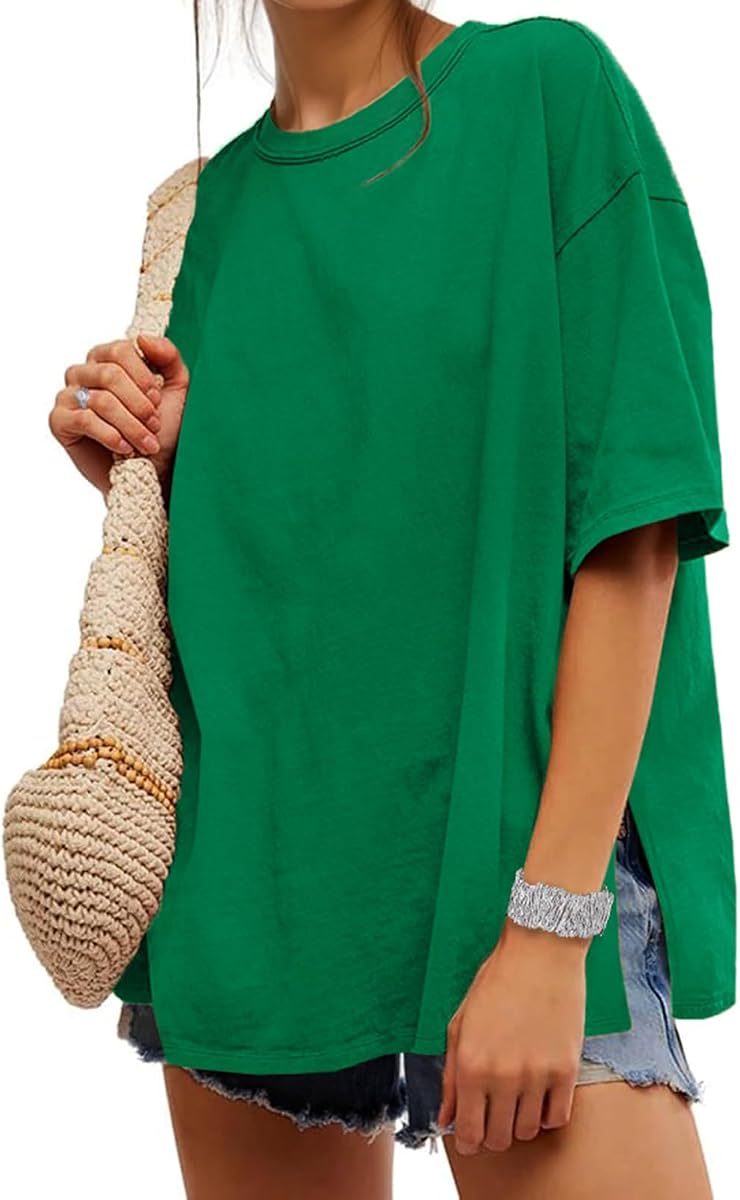 UNCLECAT Camisetas de gran tamaño para mujer Camiseta holgada de manga corta de moda de verano | Cuello redondo, Abertura lateral, Informal, Holgado, Cuadrado, Tallas grandes, Color sólido, Gráfico, Rayado, Tops deportivos, Camiseta de maternidad