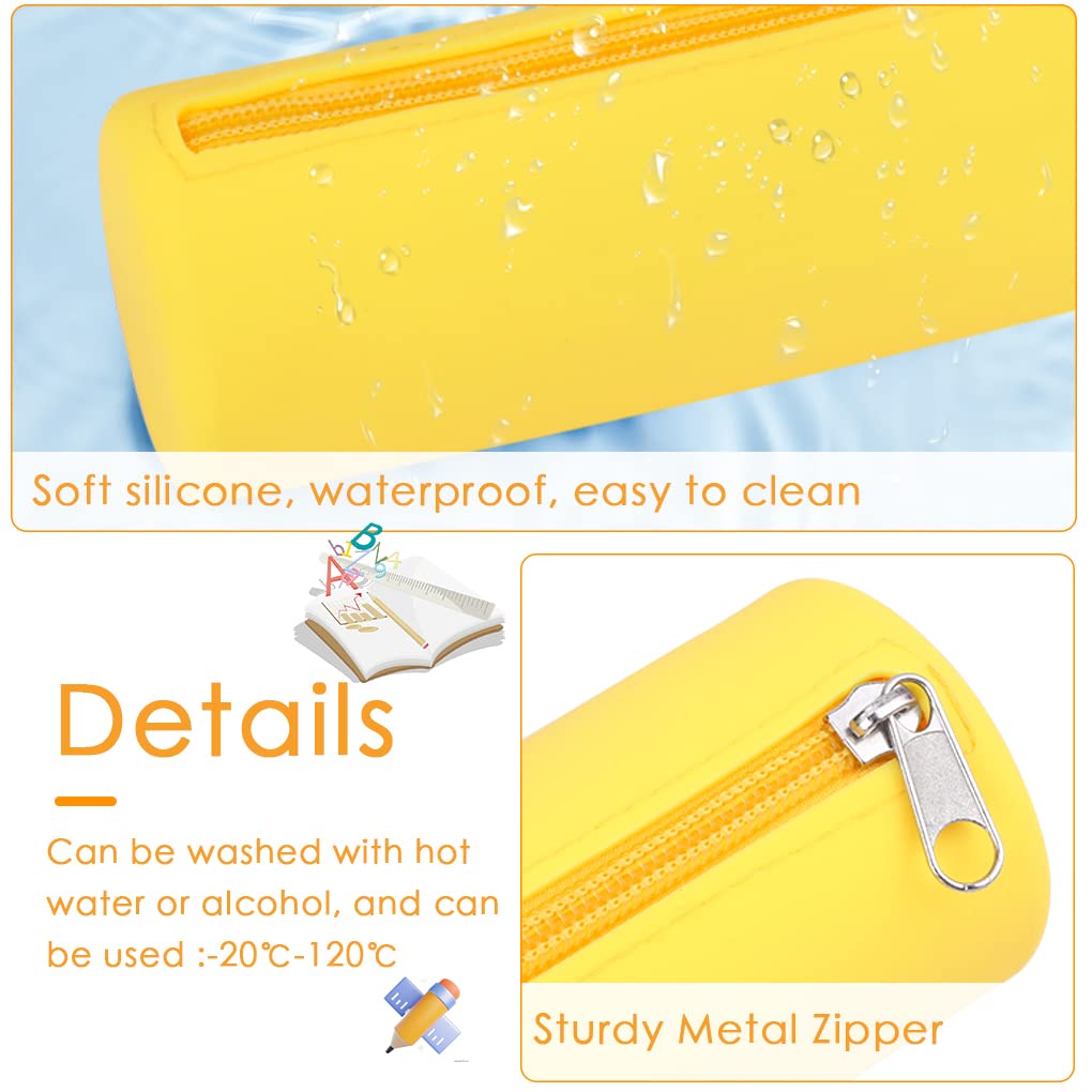 Oyachic Silicone Pencil Case Cylinder Pencil Pen Pouch Bag Stationery Organizer for School College Office Student Adults (Yellow) - Image 3