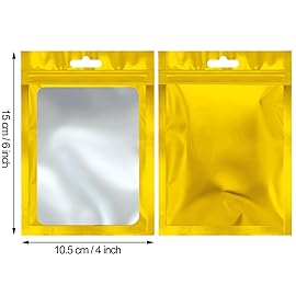Boao 100 Pieces Resealable Foil Food Storage Bags with Clear Window Coffee Beans Candy Packaging Pouch for Food Small Business Supplies for Jewelry Self Sealed Storage Bags(4 x 6 Inch,Gold)