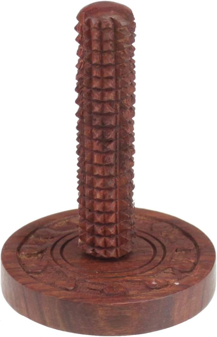 Wooden Chapati Press Roti Fluffer Paratha Indian Acupressure Datta Press Long Life Carved Solid Wood Dark Brown Roti Press
