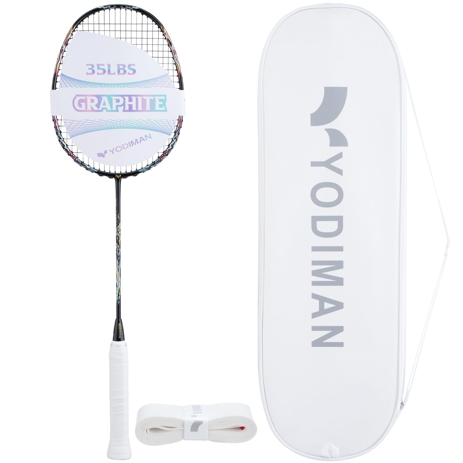 YODIMAN Pro Carbon Badmintonschläger – Leicht & Hochleistung für Wettkampf (35 lbs Bespannung, 46T Graphit, 0.68mm String, Profi-Level)