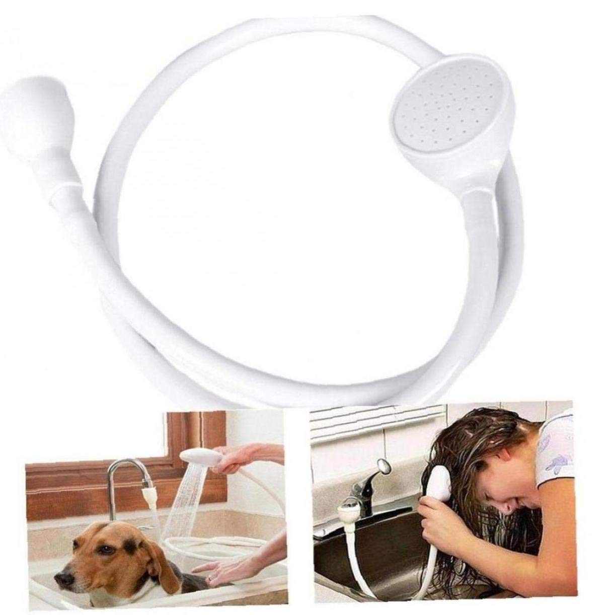 Pinicecore White 1Pcs Single Wide Tap Bath Sink Shower Head Spray Hose Push Mixer Hairdresser Pet Bathroom Shower Head Durable