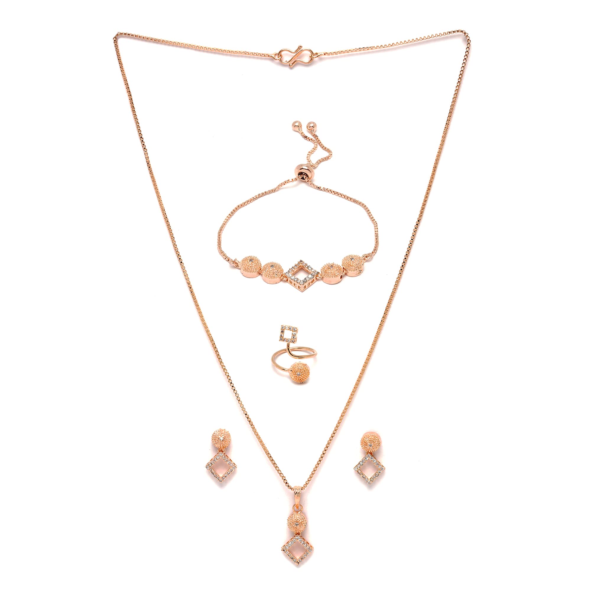 KENNICE Rose Gold-Plated White American Diamond studded Necklace, Earrings, Bracelet with Ring Jewellery Set for Girls and Women (B0C4Z45TS8) Amazon Price History, Amazon Price Tracker