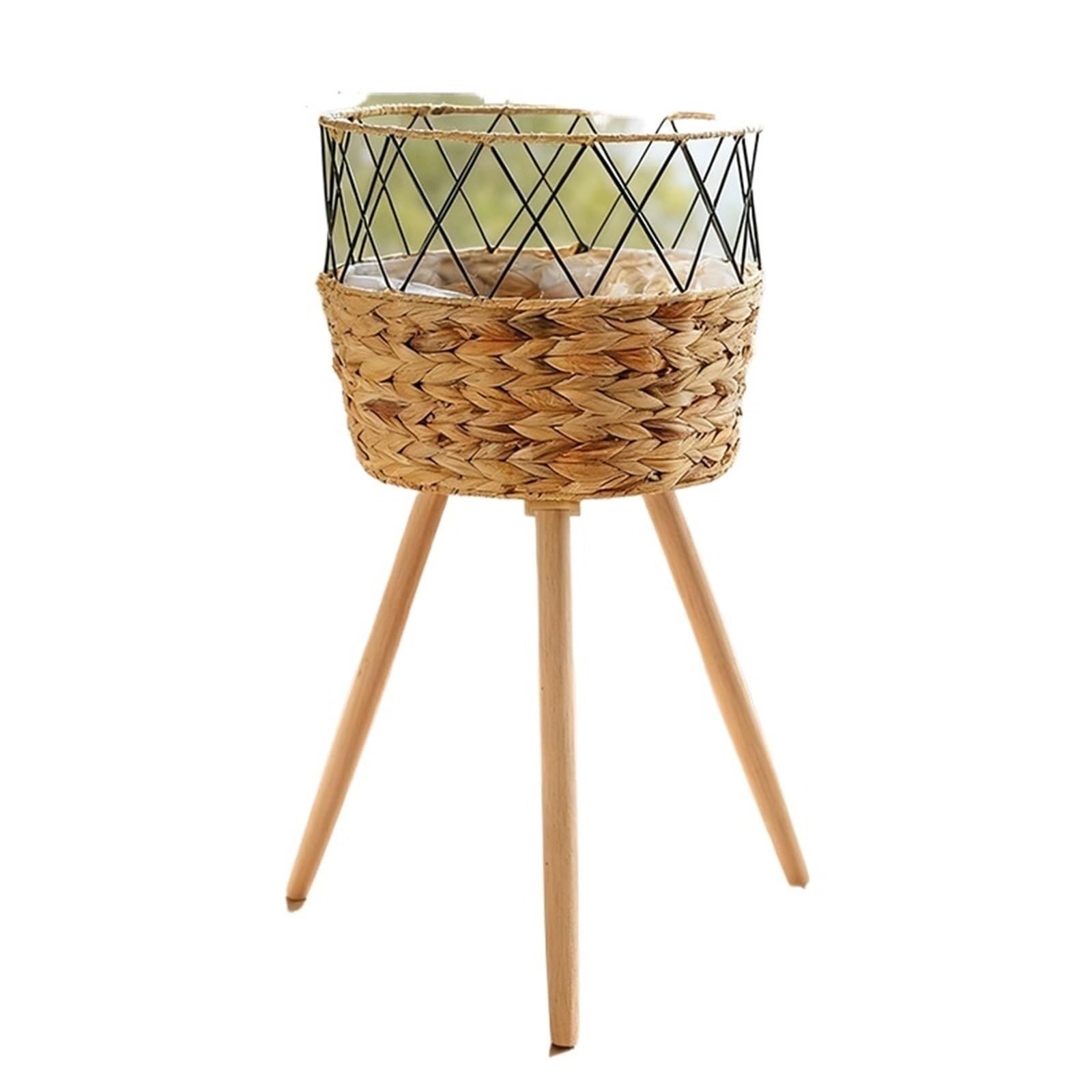 GHHZML Plant Stand Living Room Floor-Standing Tall Plant Stand, Rattan-Woven Wooden Basket, Indoor Holder, Decorative For Pothos Planters(Set3 Large)