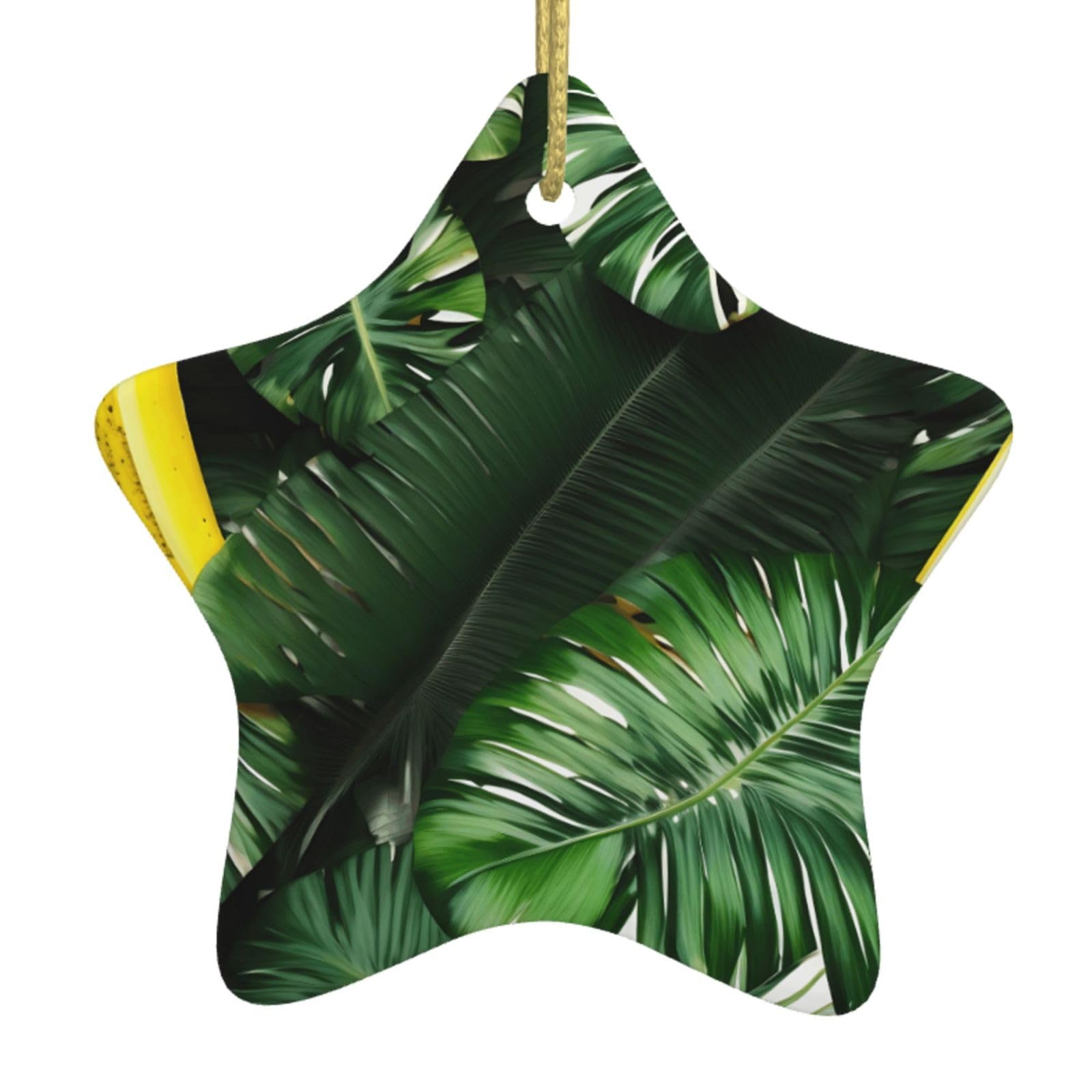 Banana And Palm Print Christmas Ornaments, Ceramic Hanging Ornament, Round Shape Decorations