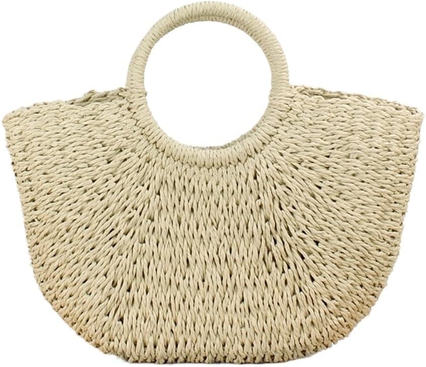 Hand Carry Bag Solid Colour Casual Handmade Woven Bag Beach Photo Large