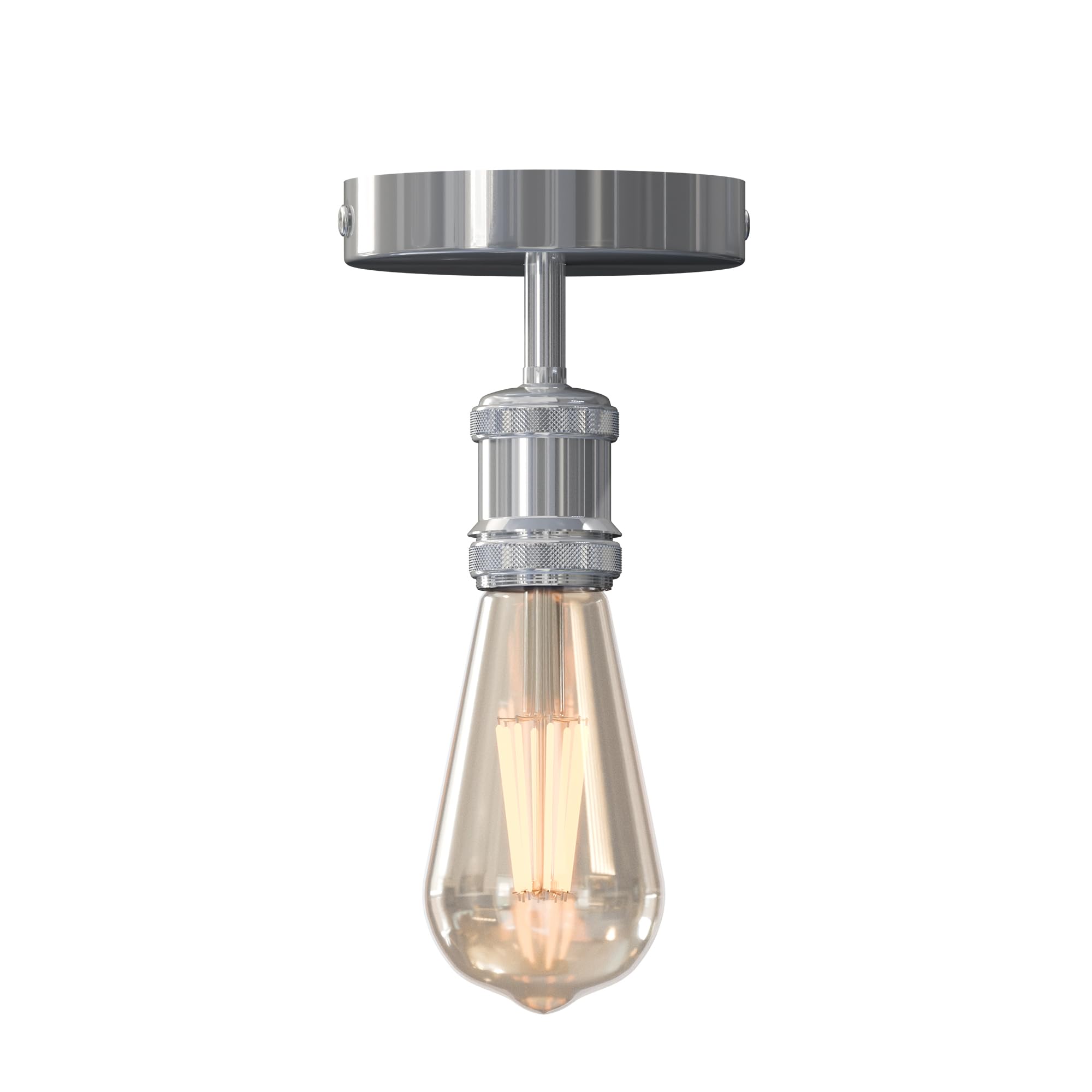 Vintage Flush Mount Ceiling Light Fixture Industrial Metal E27 Base Ceiling Lighting for Bedroom Living Room Kitchen Hall Way Restaurant Cafe (Chrome, with Bulb)
