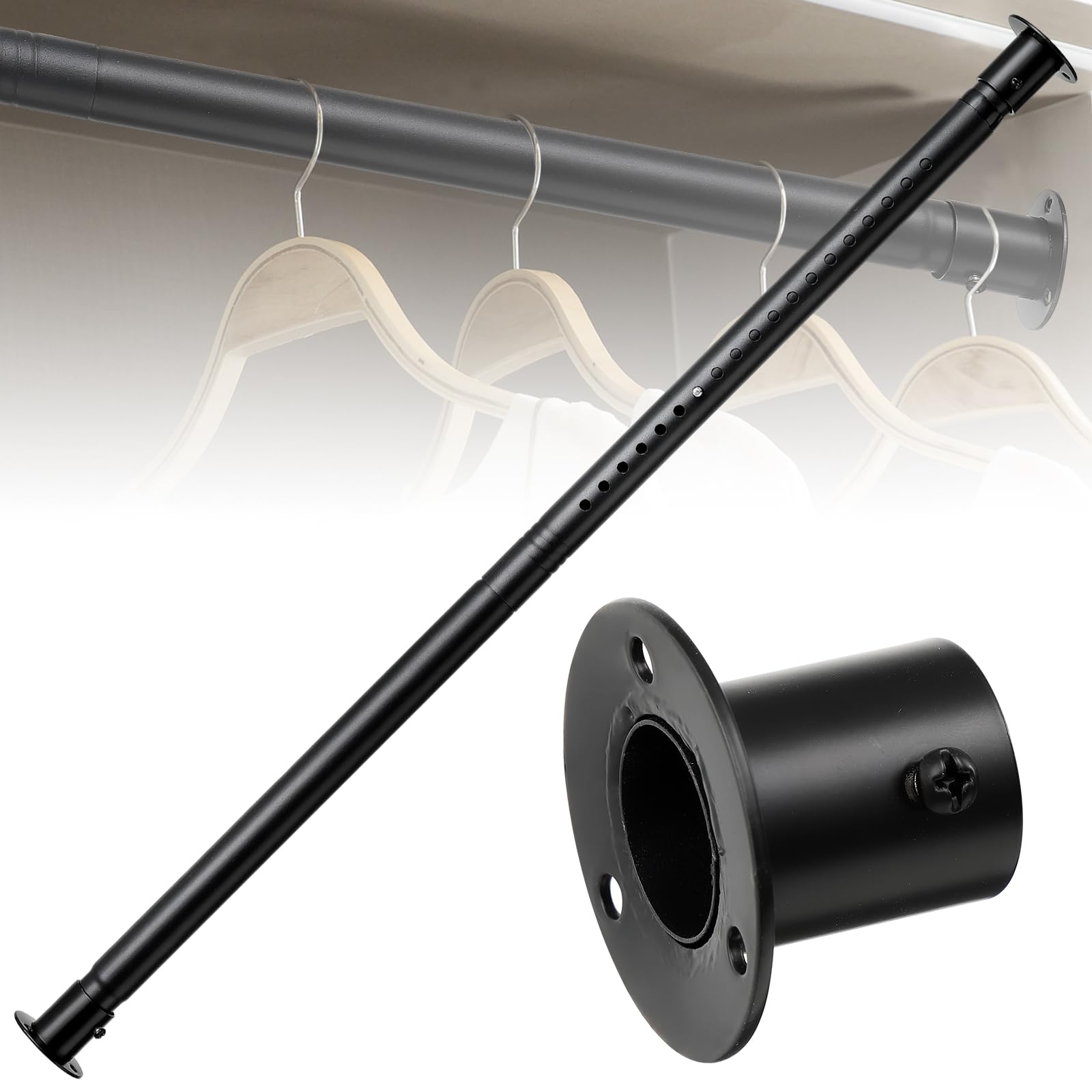 DAKEPOLE Clothes Rail, Extendable 40-135 cm, Heavy Duty Stainless Steel, Matt Black Powder Coat, Matt Black