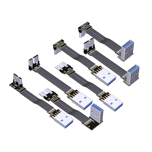 ADT-Link - Cable plano USB 3.0 tipo A macho a Micro-B macho, blindaje EMI, FPC USB 3.0 Micro B conector de ángulo de 90 grados hacia arriba hacia
