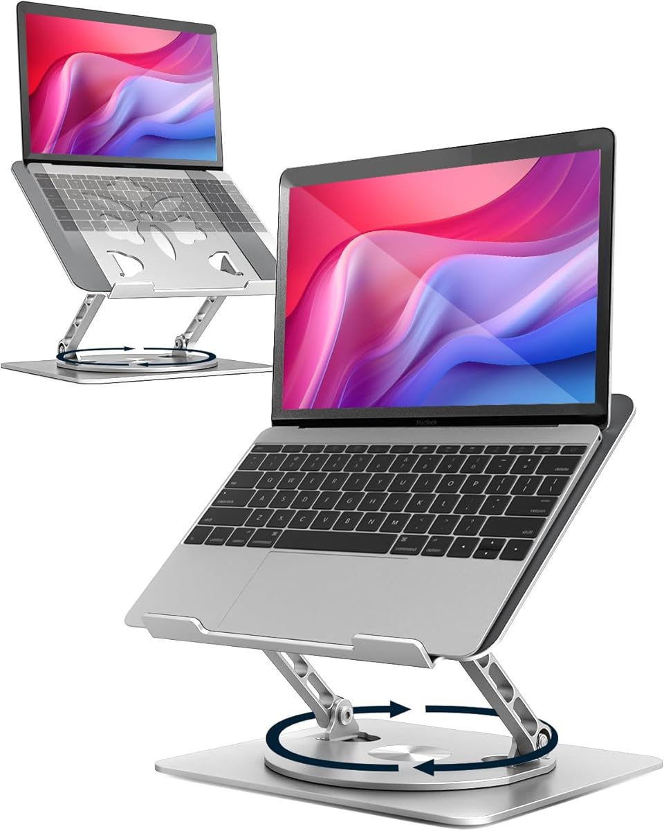 Adjustable Laptop Stand for Desk - Portable Laptop Riser with Rotating Base, Foldable Aluminum Computer Stand, Ergonomic Laptop Holder for MacBook Pro/Air Dell HP Lenovo Notebook up to 16" (Silver) : Electronics