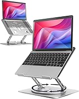 Aoviho 360° Rotating Laptop Stand: Adjustable Foldable Aluminum Ergonomic Riser for 10-16" MacBook, Dell, HP Laptops - Silver
