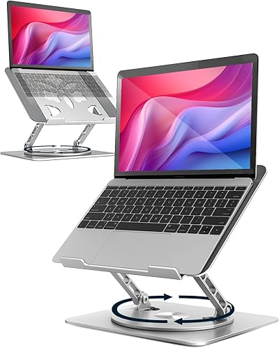 Soporte ajustable para computadora de escritorio  Elevador portátil para laptop con base giratoria, soporte plegable de aluminio para computadora