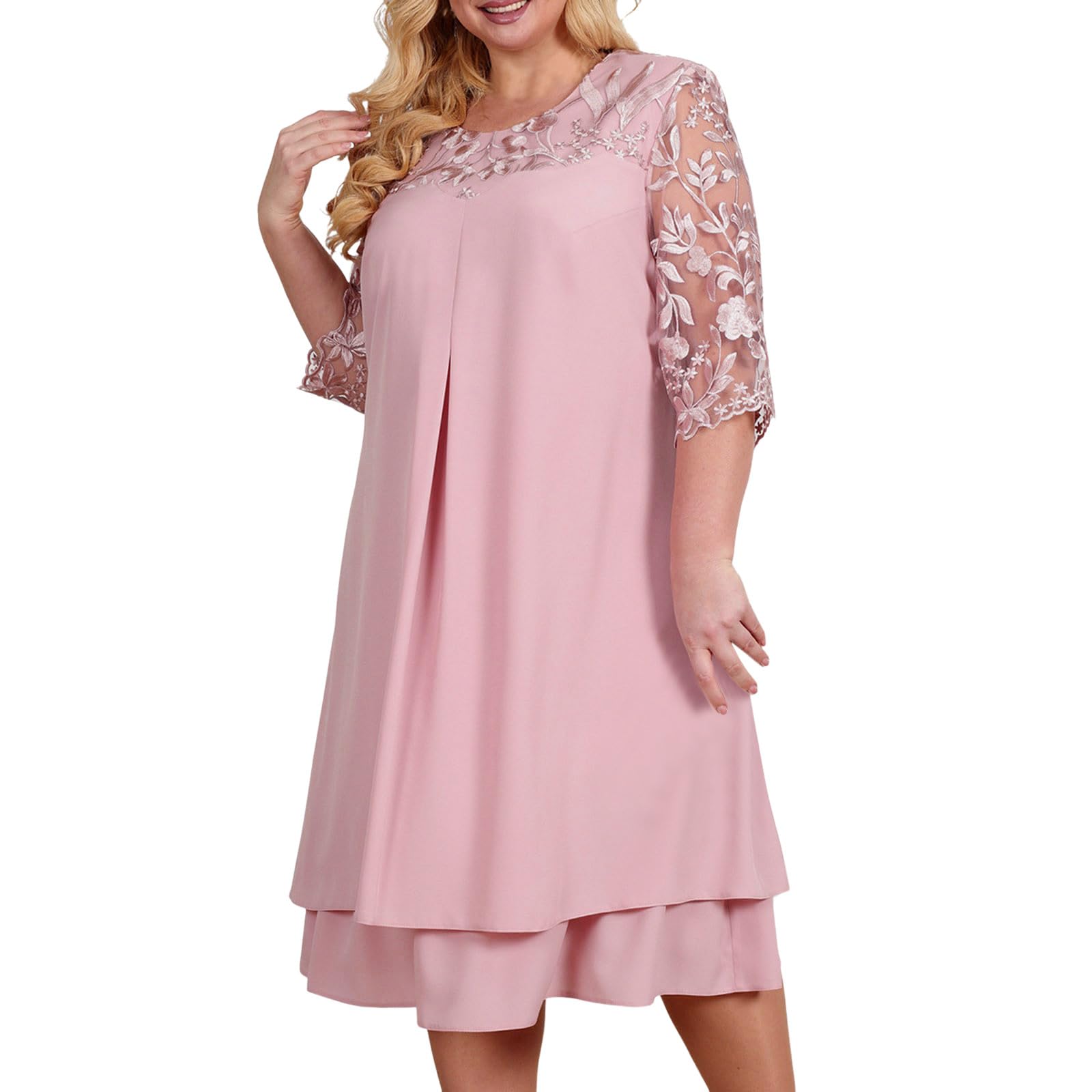 YOGALULU Vestidos De Mujer Talla Grande 3/4 y Bordado de Flores de Verano para Mujer, Vestido de cóctel Festivo para Boda Vestido Rojo Lunares