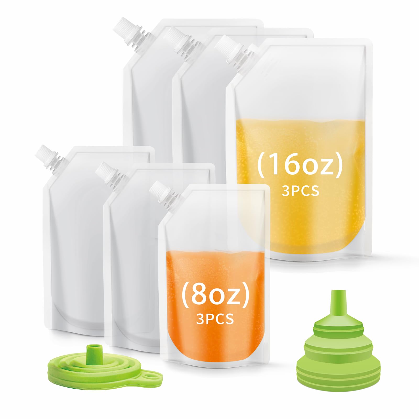 YHJZReusable Food Grade Plastic Flask for Hot and Cold Liquor, Drink Pouches for Adults und Kids (8OZ x3, 16OZ x3)