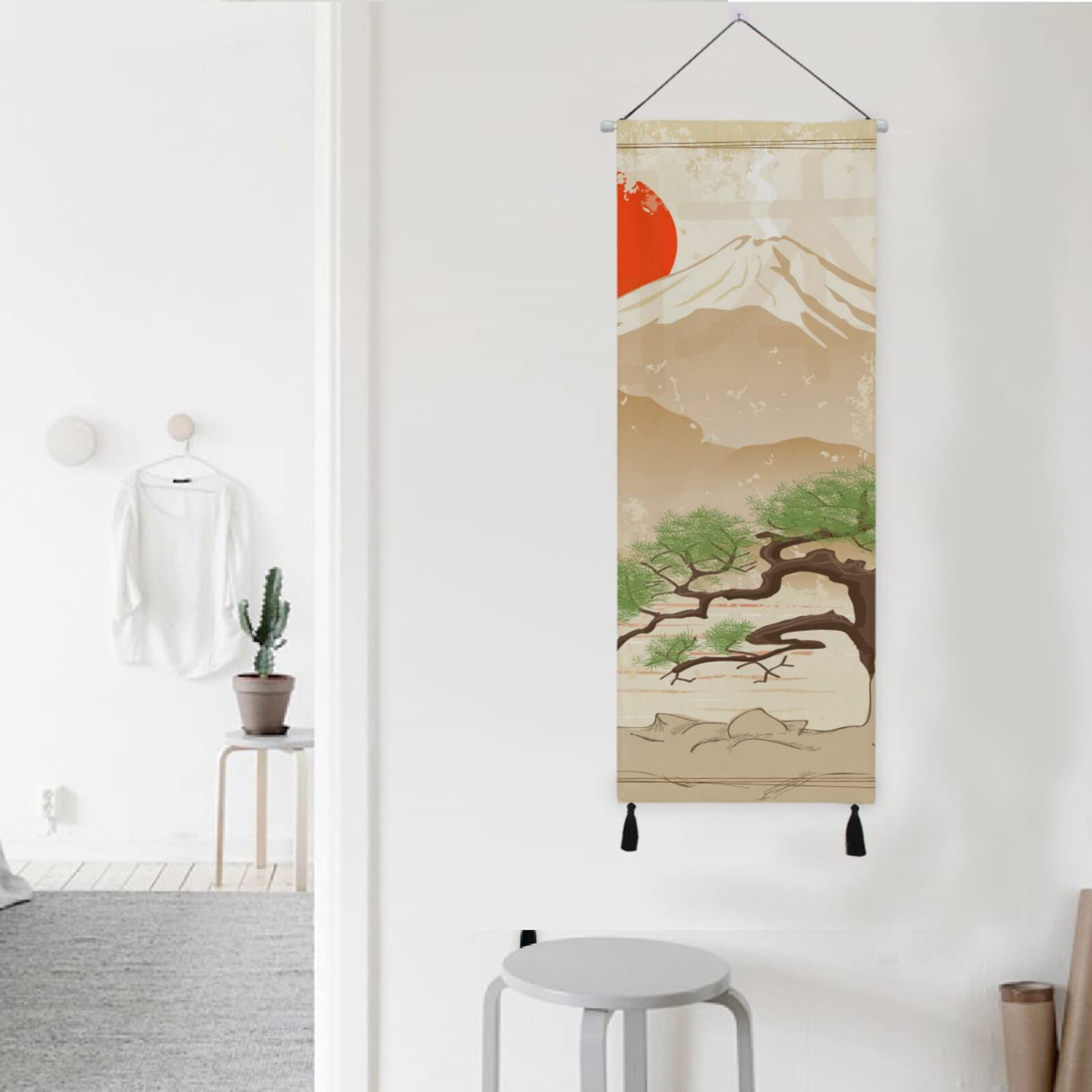 Amazon.co.jp: 掛け軸 タペストリー 和風 松 富士山 日本 太陽 日 縦長