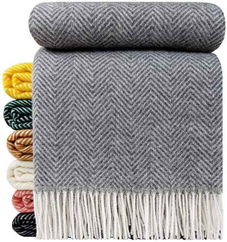 STTS International Wolldecke 100% Schurwolle Wohndecke 140 x 200 cm Tagesdecke Schurwolldecke Woll-Plaid Tirol in vielen Farben erhältlich (Grau (D-M)