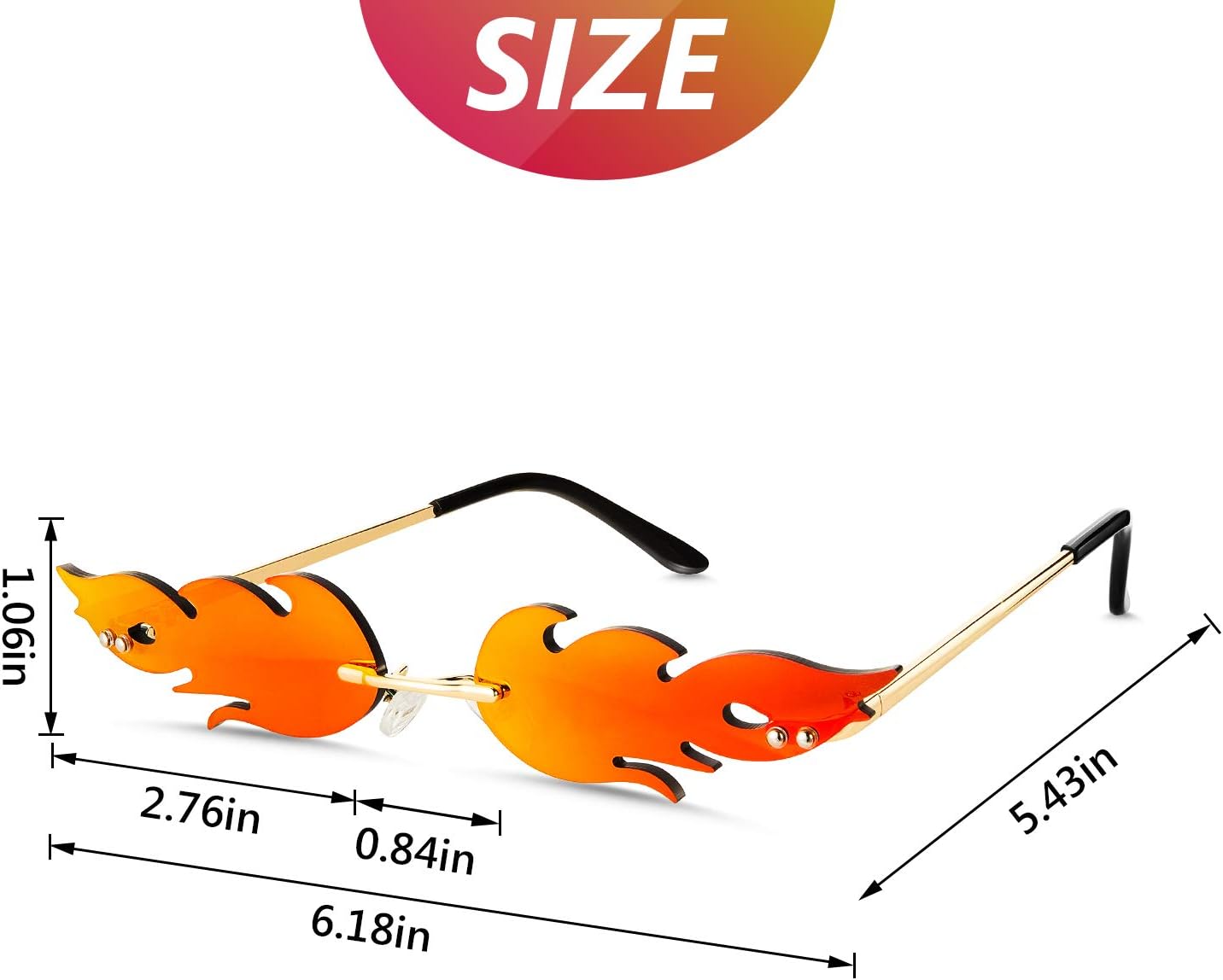 Frienda 2 Pairs Fire Flame Sunglasses for Women & Men Trendy Vintage 90s Style Rimless Sun Glasses with Unique Wave Flame Fun Party Photo Props Disco Accessories(Red and Black) - Image 2