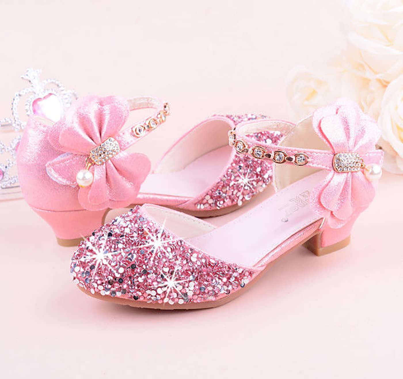 Emin Mädchen Prinzessin Schuhe Kinder Glitzer Schuhe Hoher Absatz Sandalen Hochzeitsschuhe Ballettschuhe Geburtstag Party Halloween Weihnachten Karneval Kostüm Zubehör