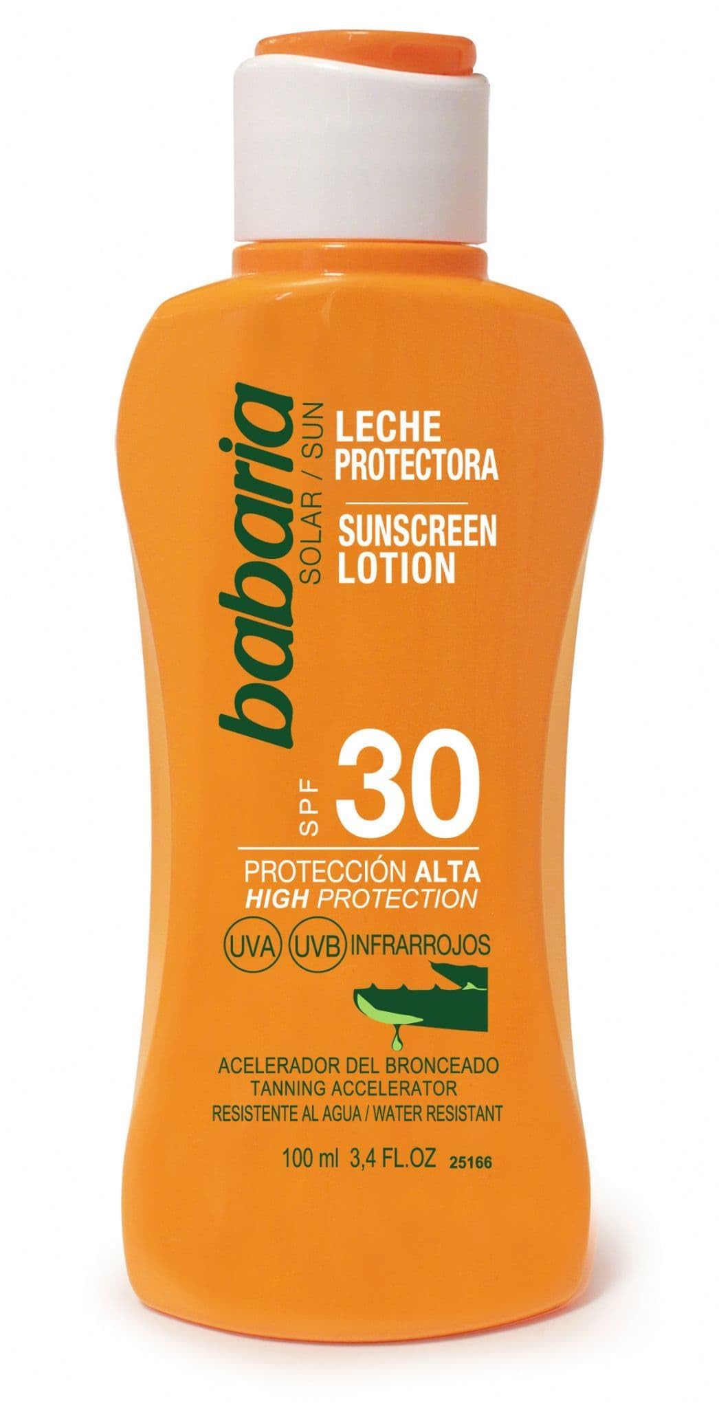Babaria - Latte Solare Aloe Vera SPF30 Formato Viaggio | Idratante e Rigenerante | Protezione UVA/​UVB | Resistente all'Acqua | Coral Friendly | Vegano | 100 ml