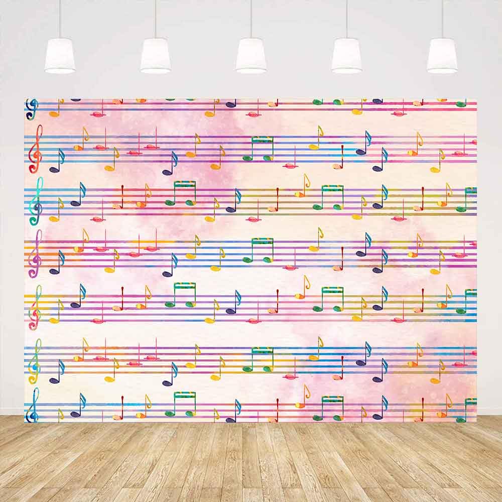 Music Notes Backdrop Colourful Sheet Music Background For Newborn Party Photography Decorat Concert Musical Instrument Store Banner Photo Booth Props Room Deco