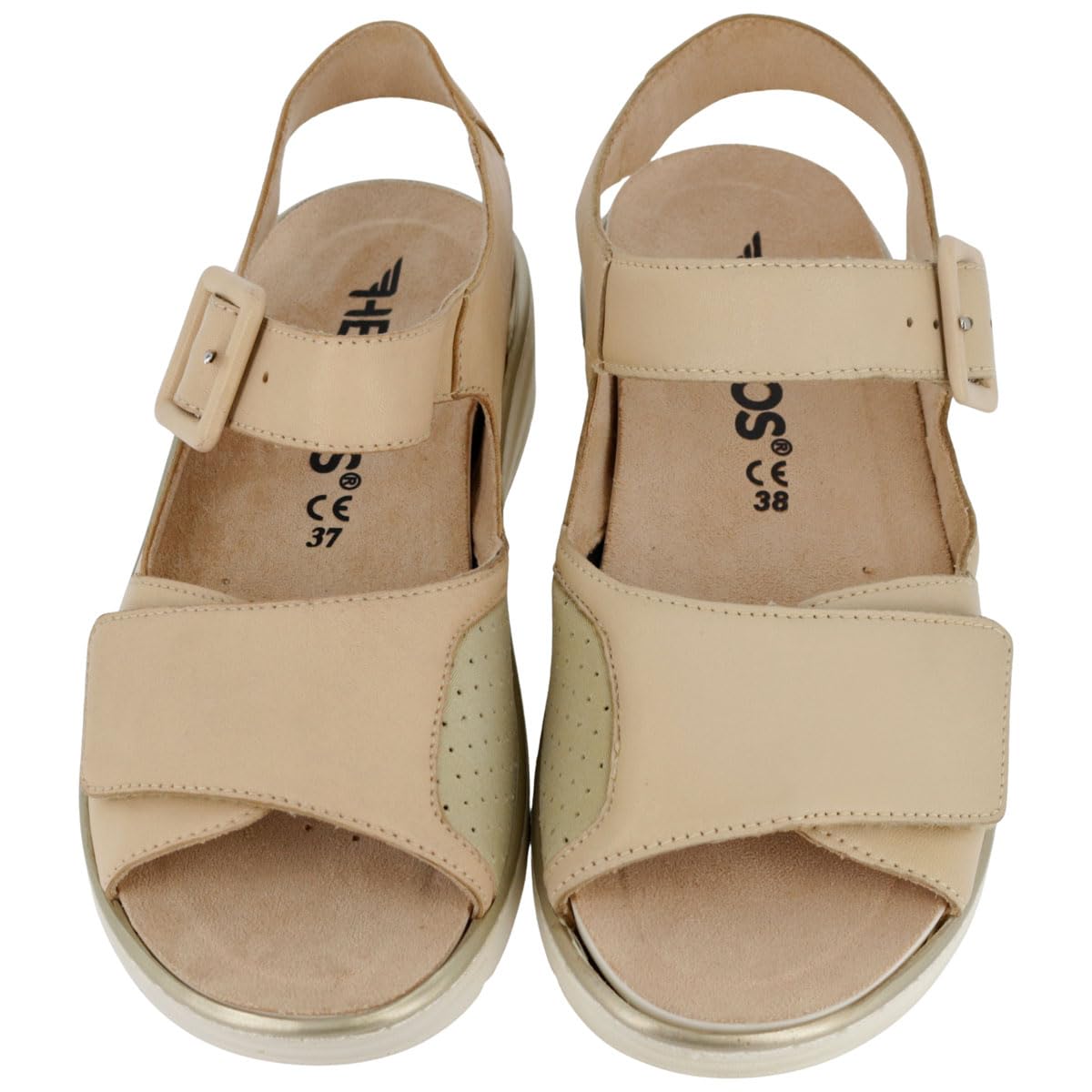 Hergos H5801 - Sandalo donna in pelle morbidssima e tessuto elasticizzato a doppia fascia con plantare estraibile - Carmen/Griselast Beige