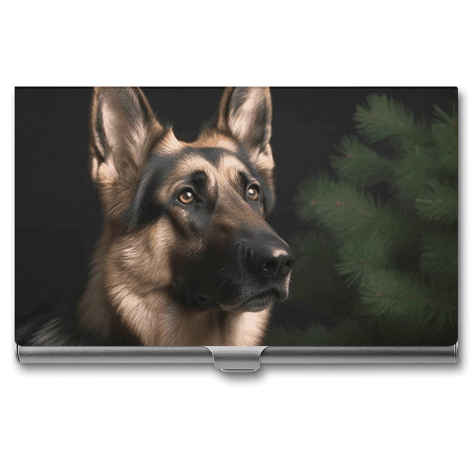 DWVTSLH German Shepherd Business Card Holder, Slim Portable Metal Business Card Case Pocket Wallet Professional Name Cards Holder for 22-30 Cards, Credit Card ID Case/Holder for Men Women