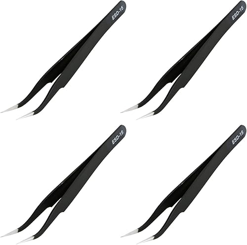 Aoje-Link ESD-15 - Pinzas profesionales con tecnología antiestática, punta fina no magnética, con revestimiento de plástico de acero inoxidable,