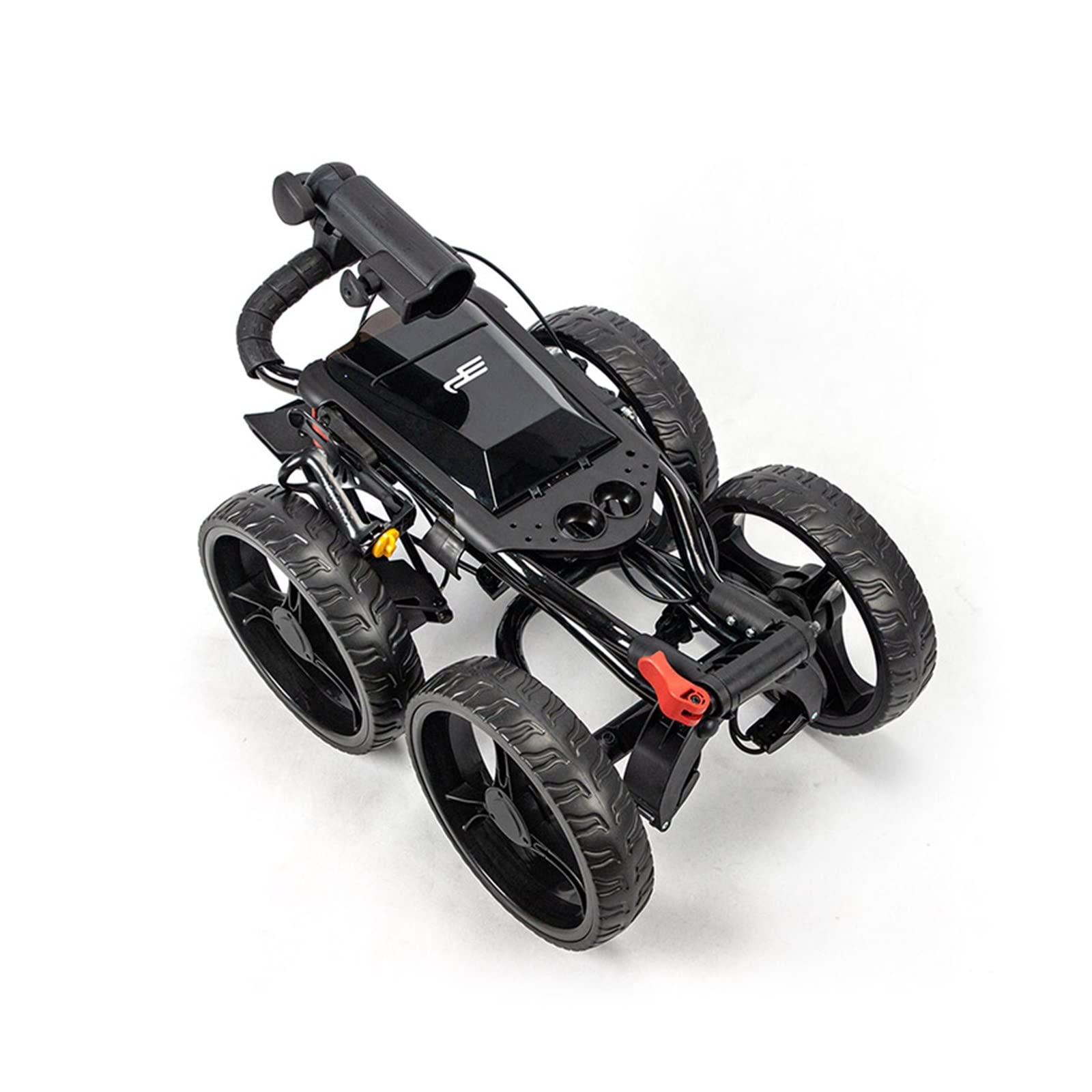 AmAzwi Golfzubehör Golfzubehör Faltbarer 4-Rad-Golftrolley-Taschen-Pull-Push-Wagen mit Flaschenschirmständer-Caddy für drinnen und draußen