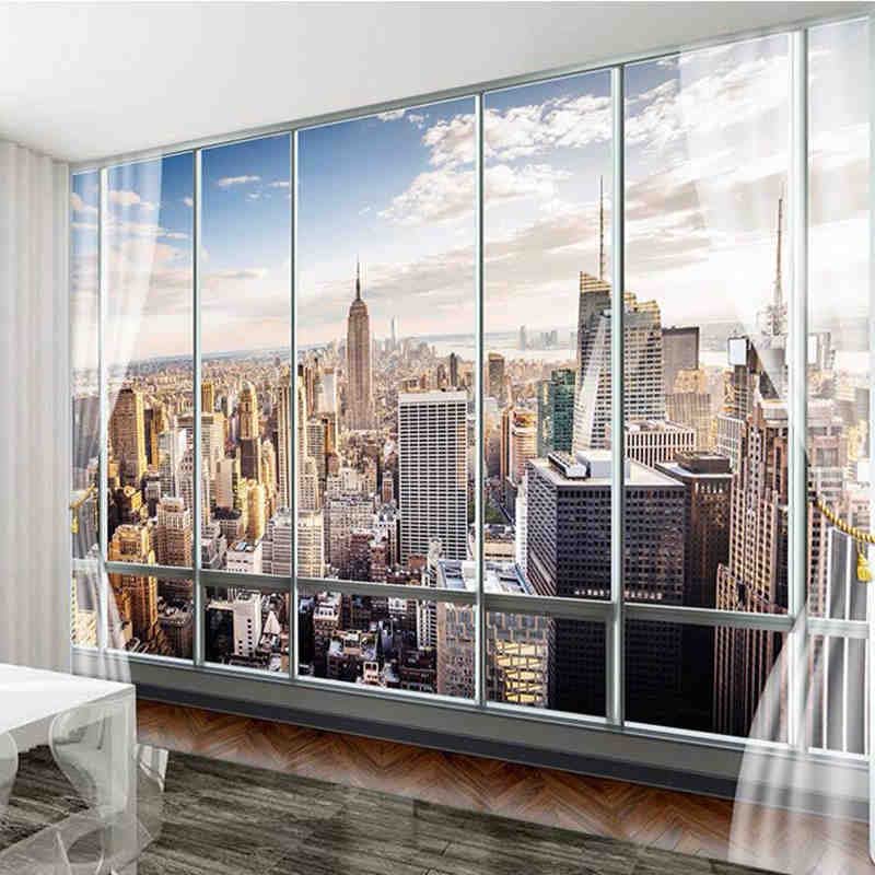 Fototapete,benutzerdefinierte 3D-Stereo-Neuheit,außerhalb des Fensters,New York City-Landschaft,Wandgemälde,Büro,Wohnzimmer,Dekor,Tapete